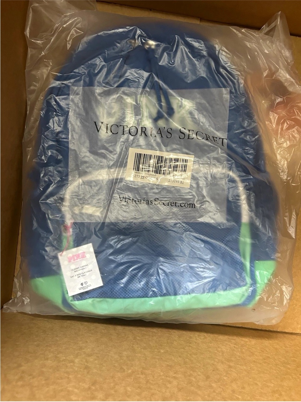 Victoria's Secret Blue backpack with Mint Trim